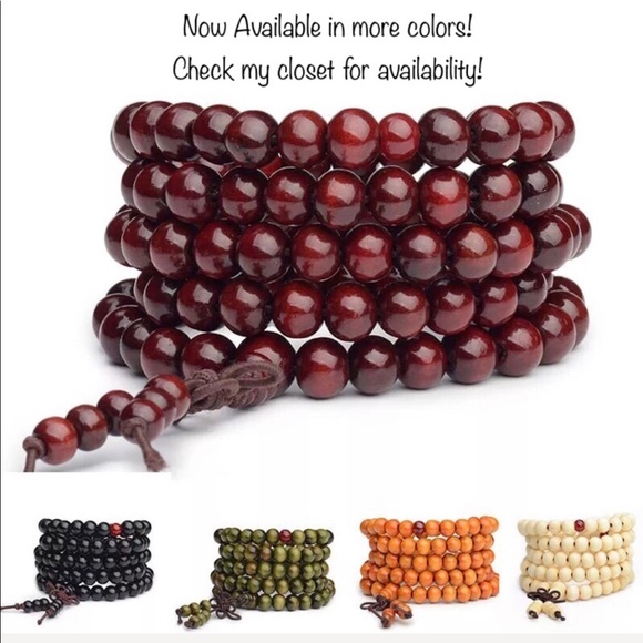 NEW Green Mala 6mm Wrap Bracelet 20" Elastic Cord 108 Rosewood Bead Zen Prayer - Picture 4 of 6